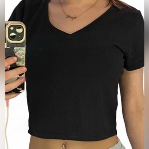 Brandy Melville Black V-Neck Cropped Tee